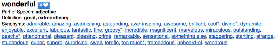 thesaurus.com listing for 'wonderful', the inspiration for this song